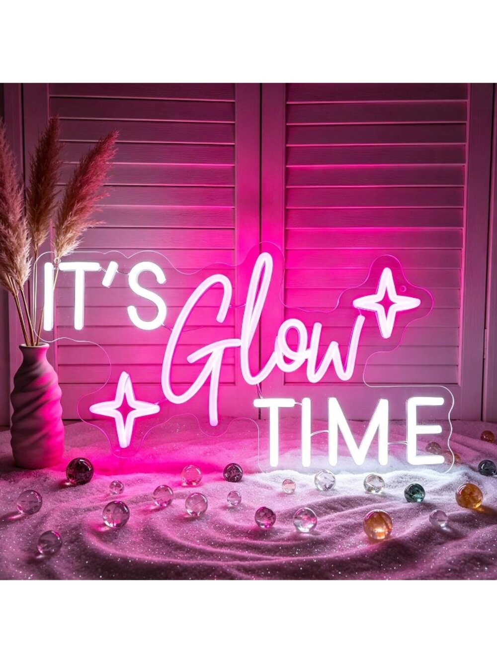 It's Glow Time Neon Sign White Pink Dimmable Led Neon Light Girly Glow Theme